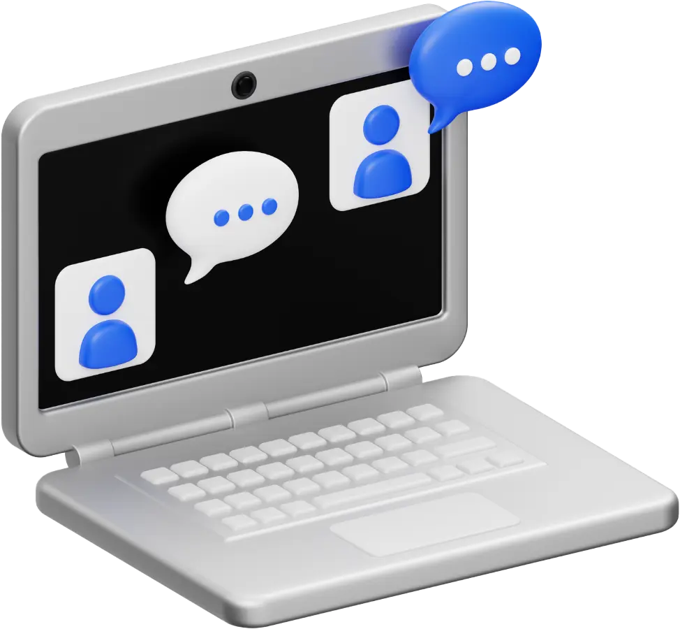 Picto ordinateur avec personnes parlant virtuellement - Plateforme de mise en relation psychologues patients